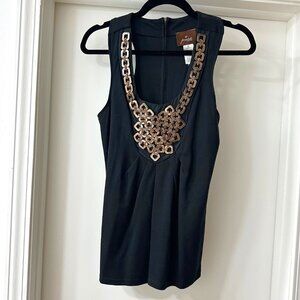 Prairie New York Vintage Black Racerback Sleeveless Top, Bronze Accents Sz Small